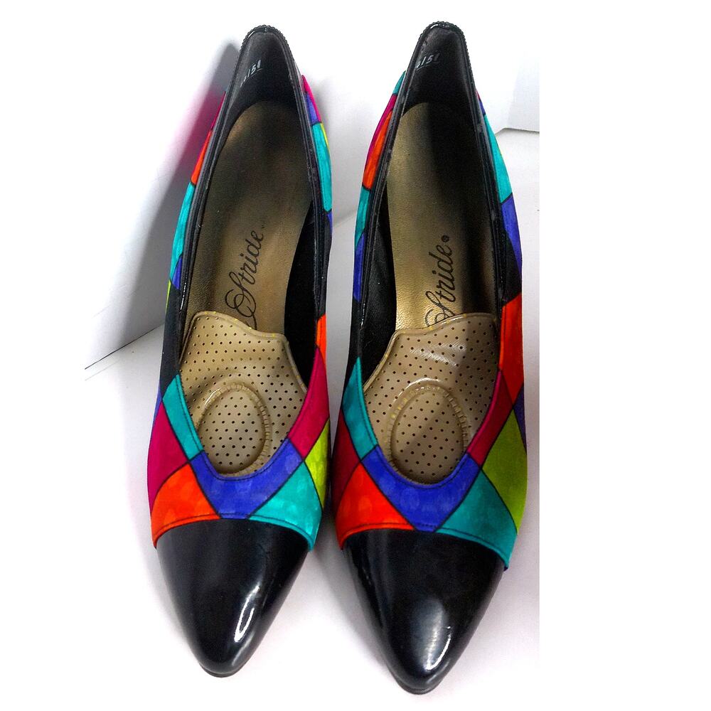 LifeStride Memphis Vintage 80s Multicolor Geometric Patchwork Heels Pumps 7AA
